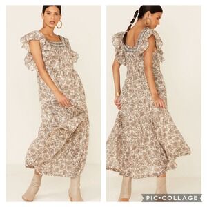 FREE PEOPLE WOMEN'S BONITA FLORAL PRINT FLUTTER SLEEVE MIDI DRESS Size‎ S
